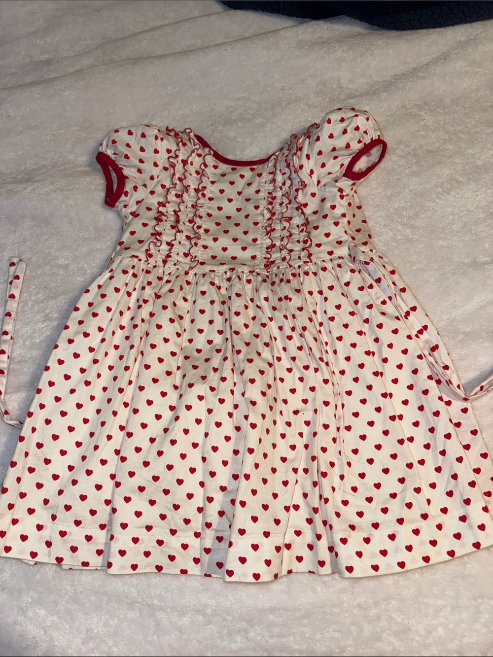 Girls White Dress with Red Heart Print